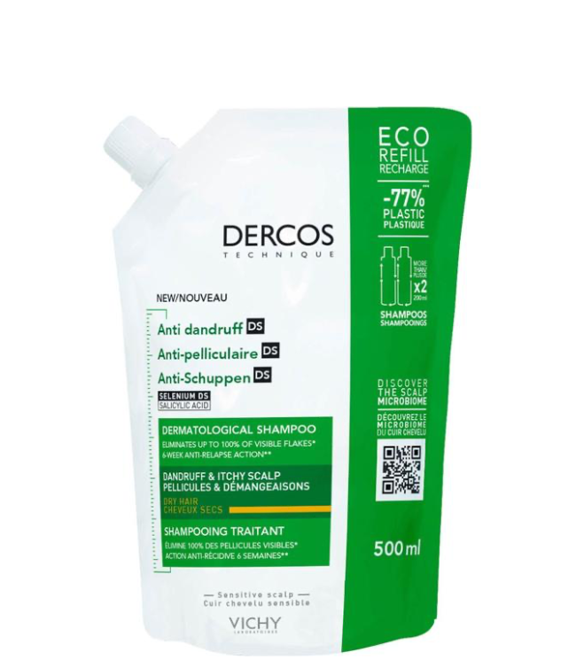 Vichy Dercos Anti-Dandruff Treatment Shampoo Refill Dry Hair, 500 ml.